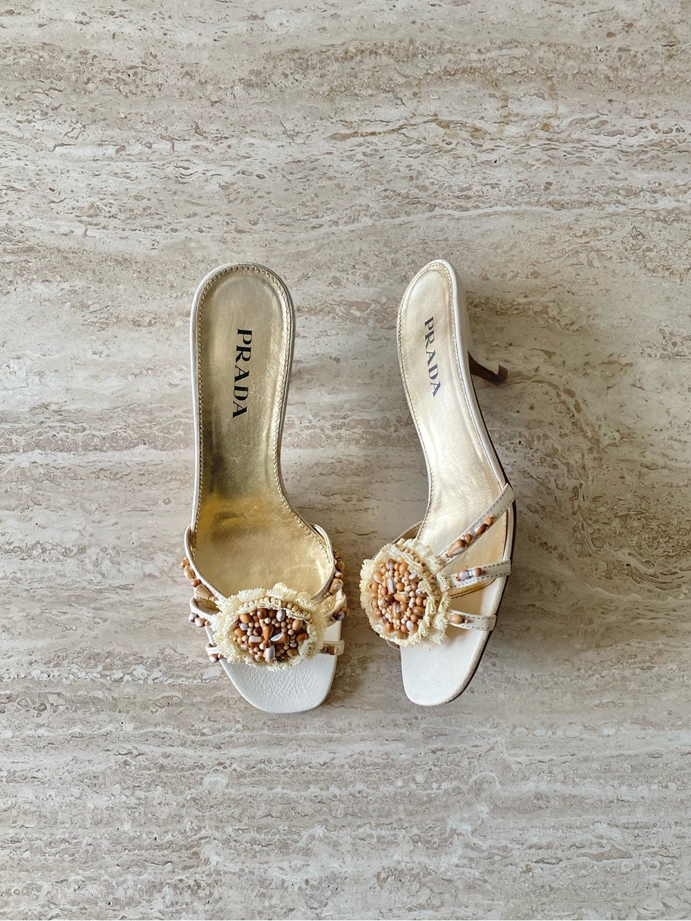 Vintage Prada Wooden Beaded Sandal Heels